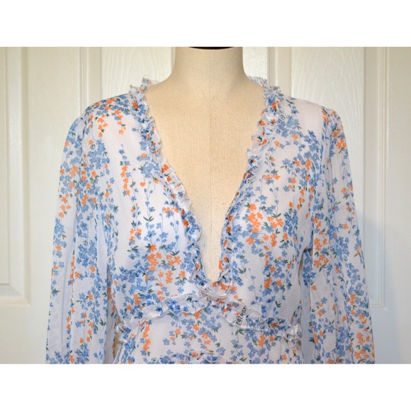 Unbranded Floral‎ Dress Long Sleeves Cottagecore Fairy Womens M Deep V-Neck - Picture 4 of 16
